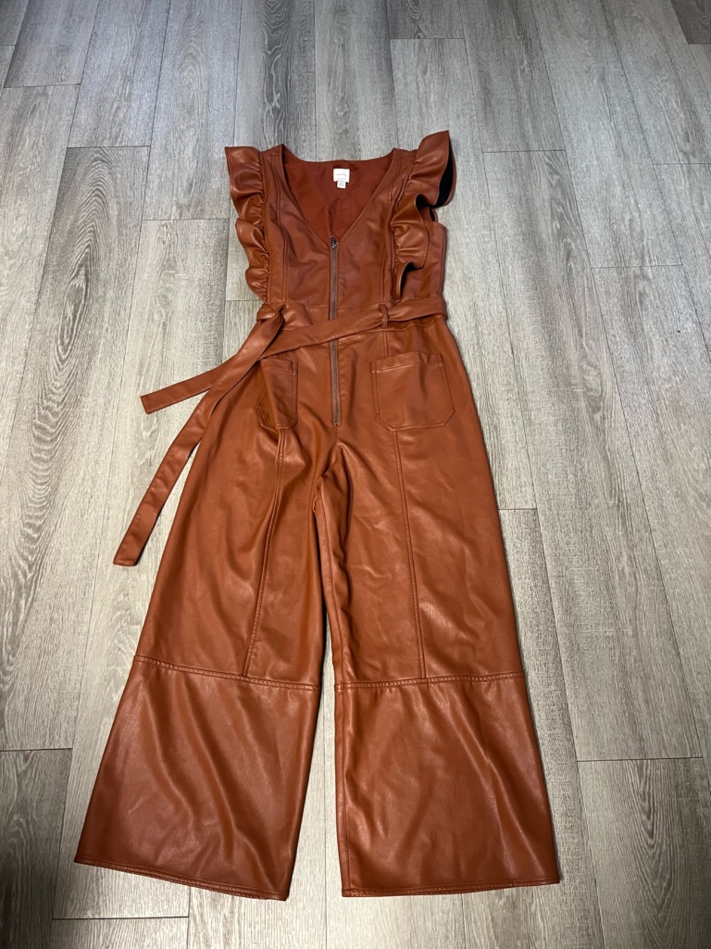 Maeve The Colette Faux Leather Cropped Wide-Leg Jumpsuit Size 12 - Picture 3 of 7